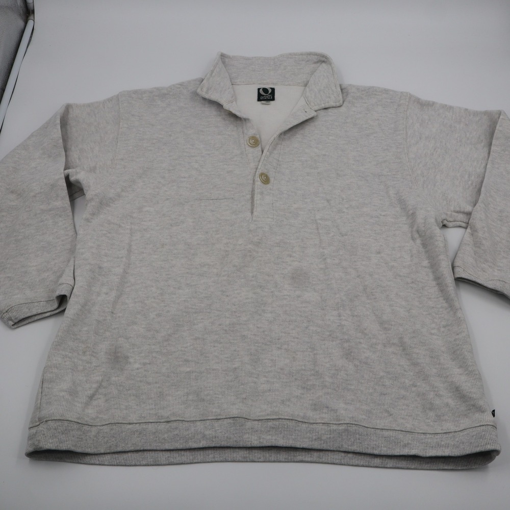 Que Vintage Mens XL Grey Ribbed Knit Button Collar Pullover Made‎ in USA